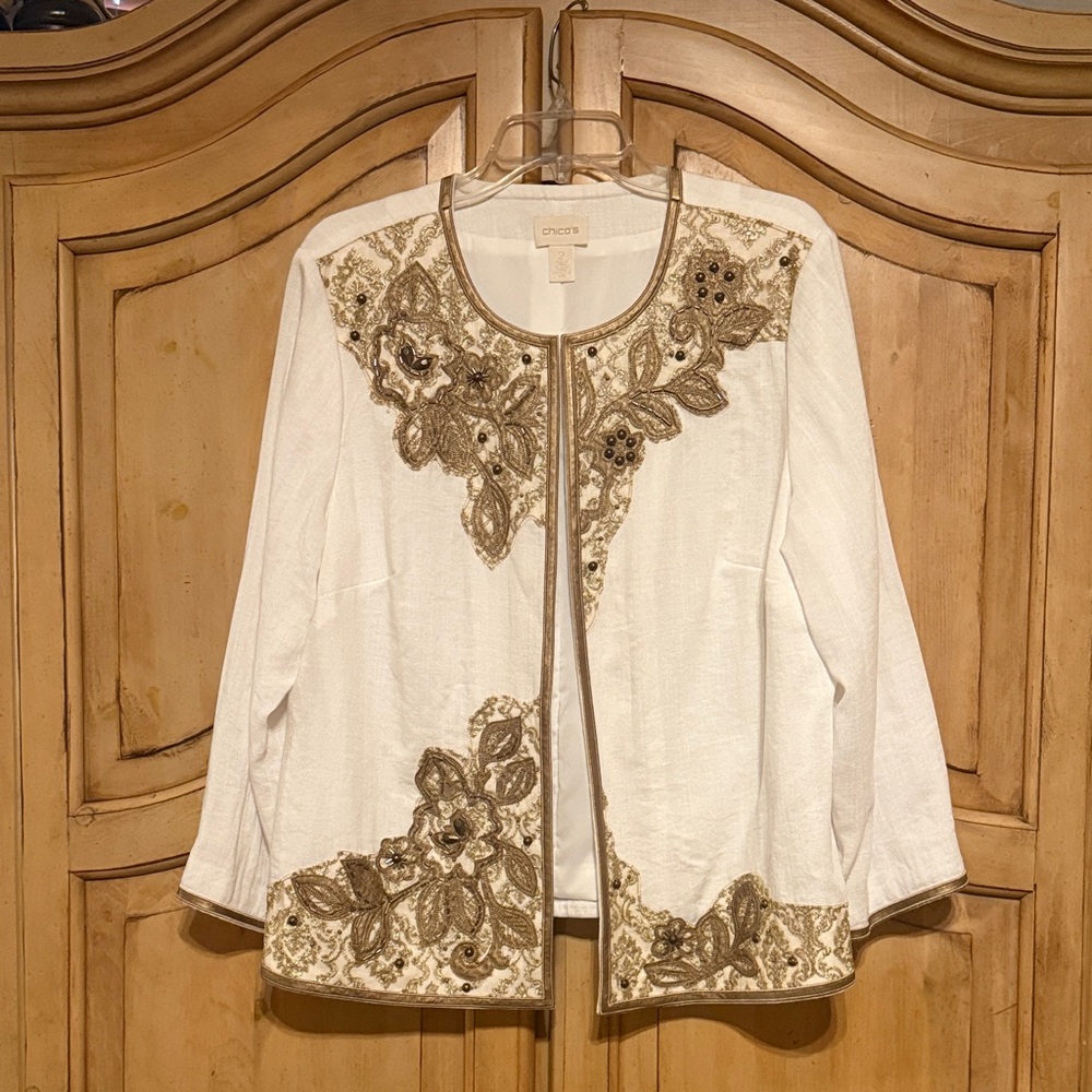 Chico's Ivory Jacket with Gold Embellishments